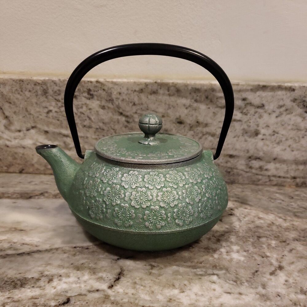 Joyce Chen Tetsubin Cherry Blossom Cast Iron Teapot With Strainer Vintage